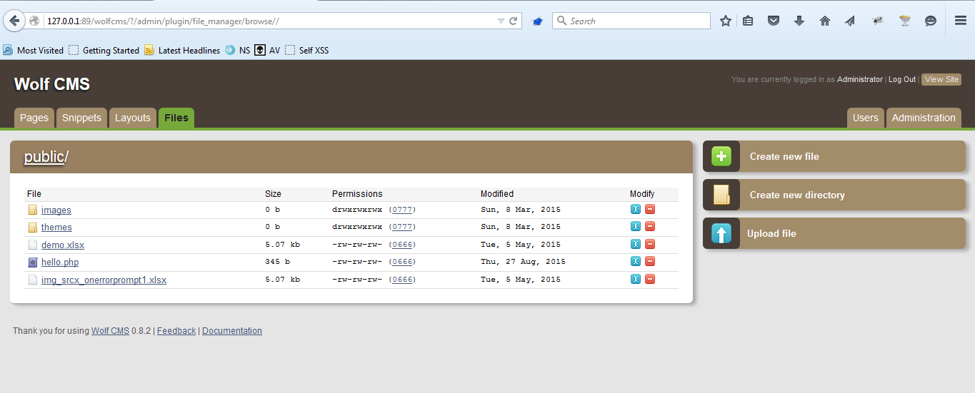 Wolf CMS Arbitrary File Upload To Command Execution - CVE-2015-6567 ,CVE-2015-6568